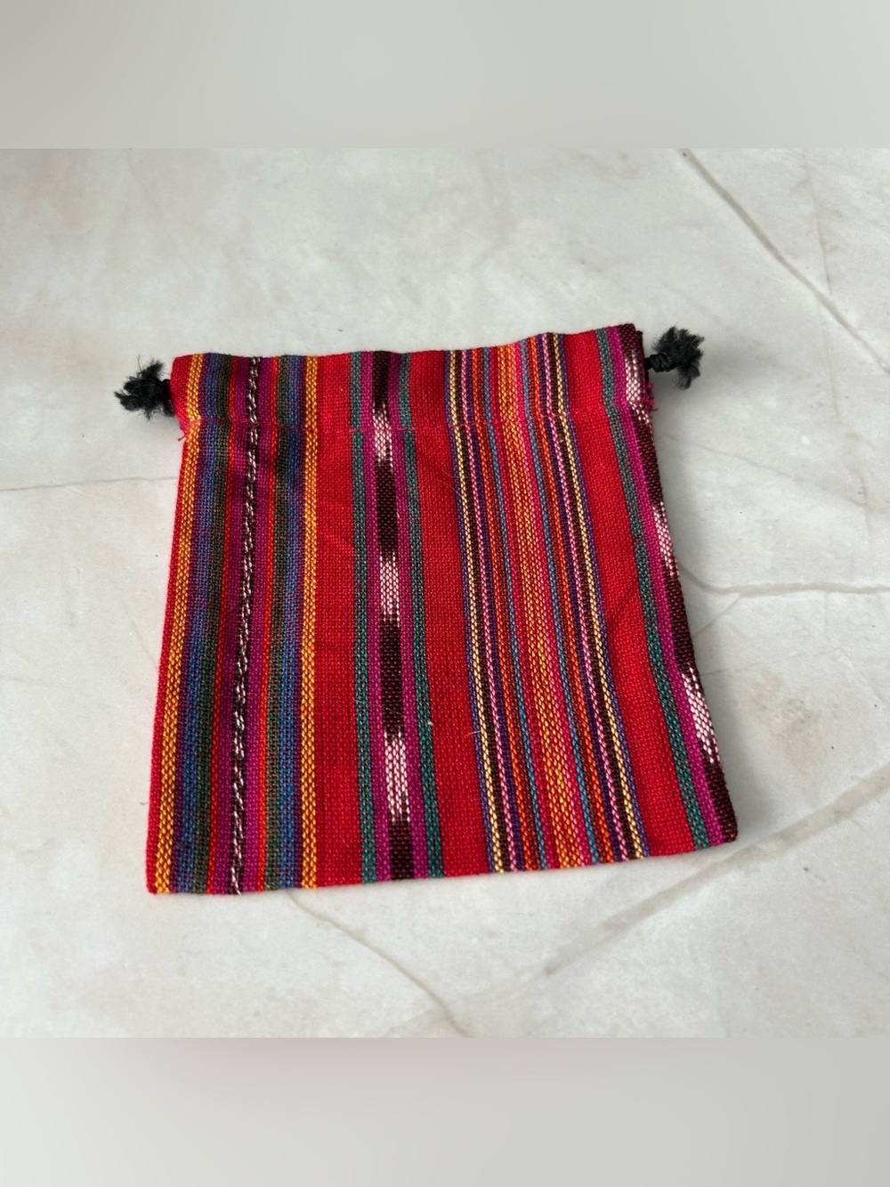 Handwoven Red Multicolor Striped Drawstring Pouch